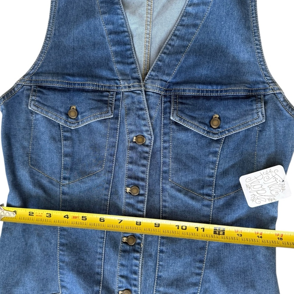 Free People Wandering Star Denim Mini Dress Blue Button Front Size 6 NWT - Picture 5 of 9